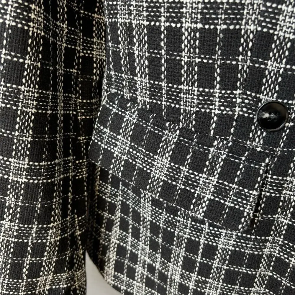 Mina Self Black White Plaid Blazer Small Double Breasted Cropped Jacket